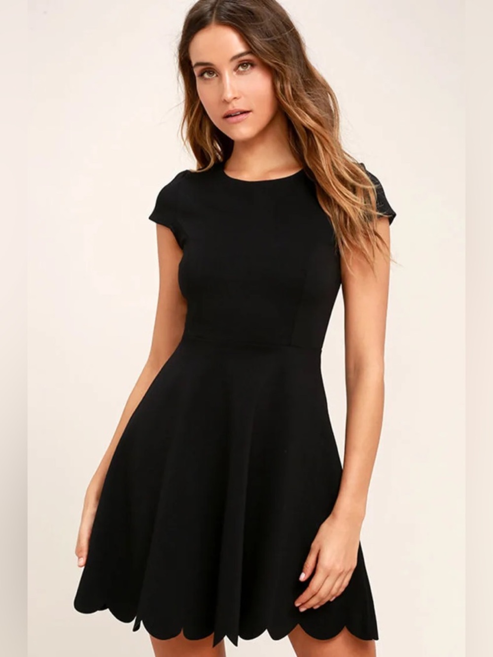Lulu's Black Scalloped Hem Fit-and-Flare Mini Dress